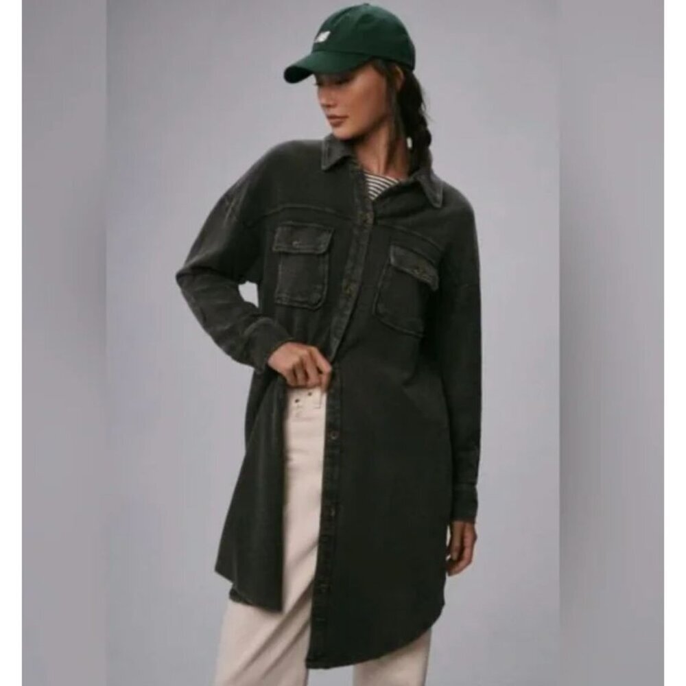 Anthropologie Pilcro Duster Corduroy Jacket Shacket Oversized Charcoal Size XS